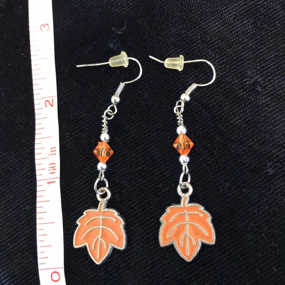 Handmade orange leaf earrings